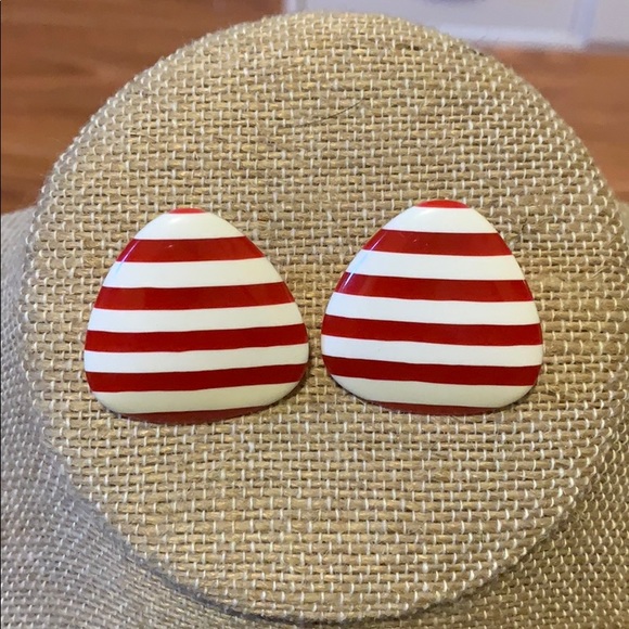 Vintage 80’s Striped Earrings - Picture 1 of 2